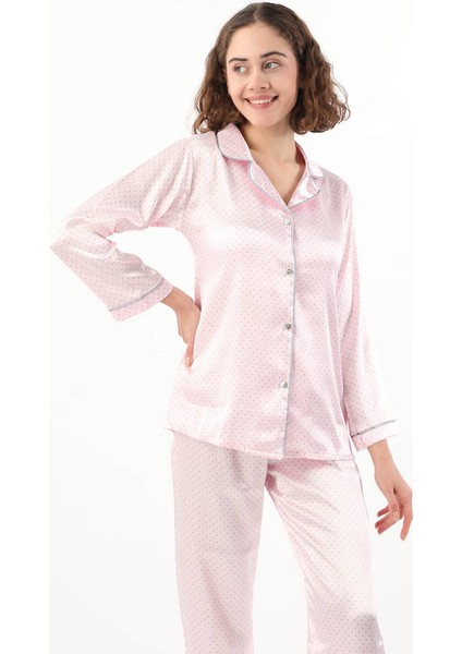 Kadın Puantiyeli Pijama Takımı Pembe fırsatları