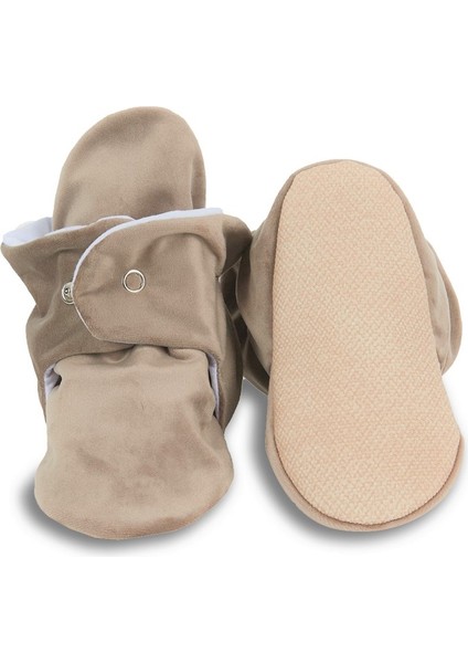 Kadife Kaydırmaz Tabanlı Pamuk Astarlı Çıtçıtlı Vizon Panduf - F-870