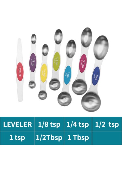 7 Parça Manyetik Çift Başlı Ölçü Kaşığı Seti - Çok Renkli (Yurt Dışından)
