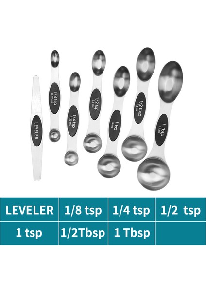 7 Parça Manyetik Çift Başlı Ölçü Kaşığı Seti - Siyah (Yurt Dışından)