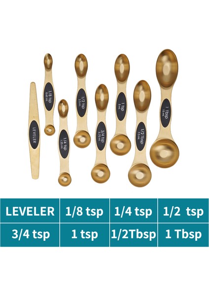 8 Parça Manyetik Çift Başlı Ölçü Kaşığı Seti - Altın (Yurt Dışından)
