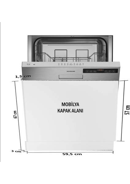 D11047X01 14 Kişilik 5 Programlı Yarı Ankastre Bulaşık Makinesi