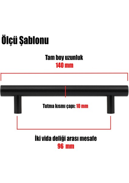 Gül Boylu (96 mm - 9.6 cm) Metal Mat Siyah Mobilya Mutfak Çekmece Dolap Dolabı Kapak Kulpu Kulbu Kulpları