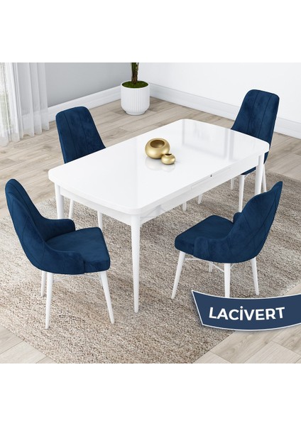 Concept Kar Serisi, 80X132 Açılabilir Mdf Mutfak Masa Takımı, Beyaz Masa 4 Sandalye