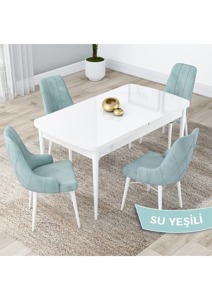 Concept Kar Serisi, 80X132 Açılabilir Mdf Mutfak Masa Takımı, Beyaz Masa 4 Sandalye