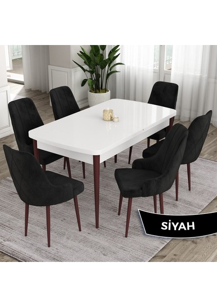 Concept Eta Serisi, 80X132 Mdf Açılabilir Masa Takımı, Beyaz Masa Kahve Ayak 6 Sandalye