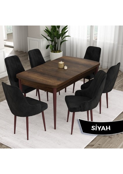 Concept Eta Serisi, 80X132 Mdf Açılabilir Masa Takımı, Barok Ahşap Desen Masa 6 Sandalye