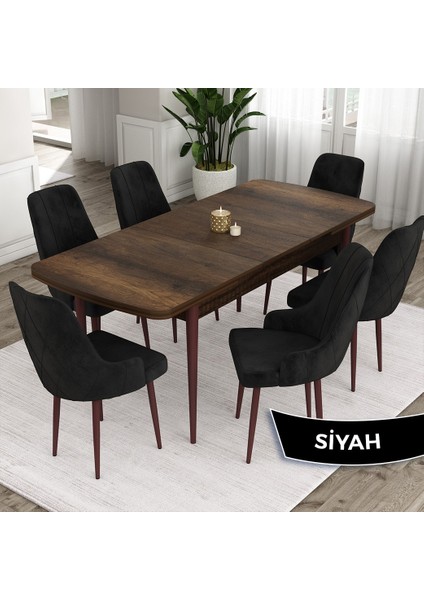 Concept Eta Serisi, 80X132 Mdf Açılabilir Masa Takımı, Barok Ahşap Desen Masa 6 Sandalye