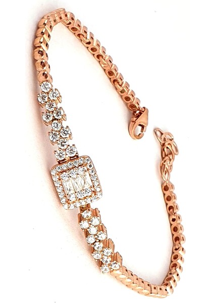 Baget Zirkon Taşlı 925ayar Gümüş Üzerine Rose Altın Kaplama Bileklik