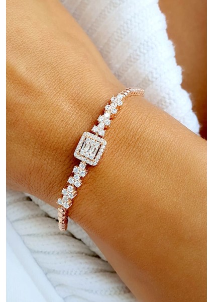 Baget Zirkon Taşlı 925ayar Gümüş Üzerine Rose Altın Kaplama Bileklik fiyatları