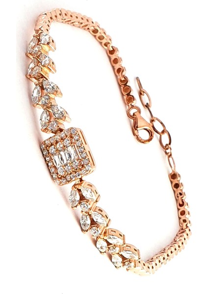 Baget Zirkon Taşlı 925ayar Gümüş Üzerine Rose Altın Kaplama Bileklik