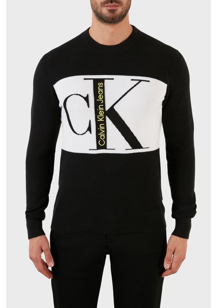 Calvin Klein % 100 Pamuk Logolu Regular Fit Bisiklet Yaka Kazak Erkek Kazak J30J322203 Beh