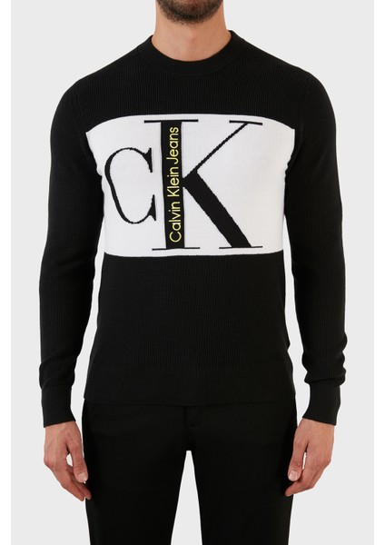 Calvin Klein % 100 Pamuk Logolu Regular Fit Bisiklet Yaka Kazak Erkek Kazak J30J322203 Beh