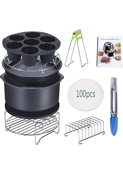 11 Adet Yui / Xiaomi / Philips / Kumtel Uyumlu 8 Inç Air Fryer Aksesuarları - Siyah (Yurt Dışından)