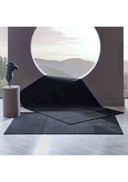Ferran Modern Özel Tasarım Dokuma Halı - Siyah/Antrasit 120 x 180 cm fırsatları