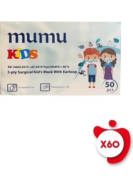 3-Ply Surgical Kid's Mask With Earloop 50'Li 60 Paket