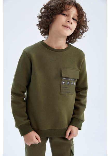 Erkek Çocuk Bisiklet Yaka Cep Baskılı Sweatshirt X9715A622AU fırsatları