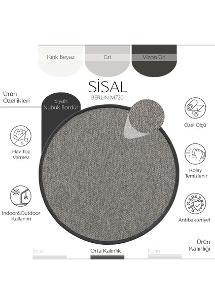 Cool Halı Berlin M720 Hav Toz Vermez Kolay Temizlenen Hasır Doku Balık Sırtı Yuvarlak İthal Sisal Halı