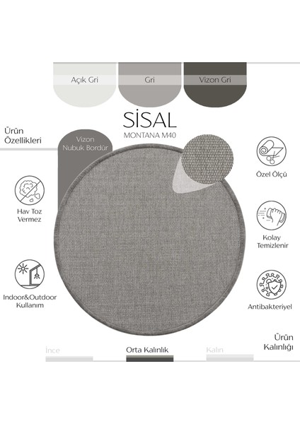 Montana M40 Hav Toz Vermez Kolay Temizlenen Hasır Dokulu İri Düğüm Yuvarlak İthal Sisal Halı