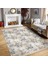 Ekru - Gri Zeminde Floral Motifli Çiçek Desenli Floral Klasik Dijital Baskılı Makinede Yıkanabilir Kaymaz Taban Saçaklı Halı 1