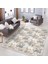 Ekru - Gri Zeminde Floral Motifli Çiçek Desenli Floral Klasik Dijital Baskılı Makinede Yıkanabilir Kaymaz Taban Saçaklı Halı 3