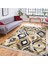 Lacivert - Bej Zeminde Ikat Motifli Vintage Desenli Geometrik Eskitme Motifli Dijital Baskılı Makinede Yıkanabilir Kaymaz Taban Saçaklı Halı 2