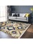 Lacivert - Bej Zeminde Ikat Motifli Vintage Desenli Geometrik Eskitme Motifli Dijital Baskılı Makinede Yıkanabilir Kaymaz Taban Saçaklı Halı 5
