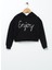 Baskili Kız Çocuk Siyah Sweatshirt Joyful Girl 1