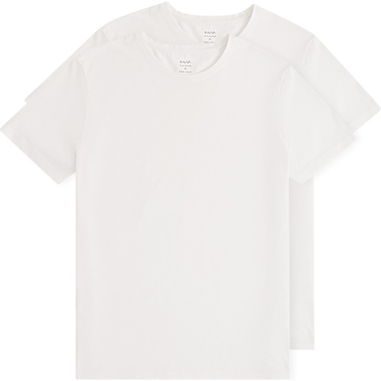 Avva Erkek Beyaz 2'li %100 Pamuk Bisiklet Yaka Standart Fit Normal Kesim T-Shirt E001012