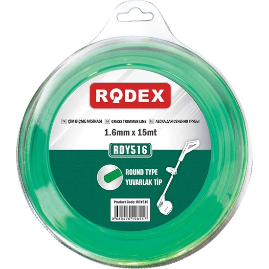 Rodex Motorlu Tırpan Misina Yuvarlak 1.6 mm 15 Metre Yeşil