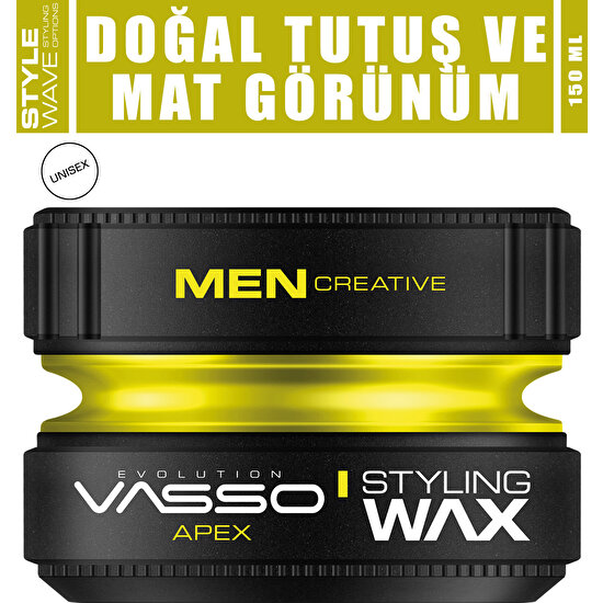 Vasso 24 Saat Tüm Saç Tipleri Için Doğal Tutuş Sağlayan Şekillendirici Mat Wax Apex Pro Paste 150 ml 8699216347638