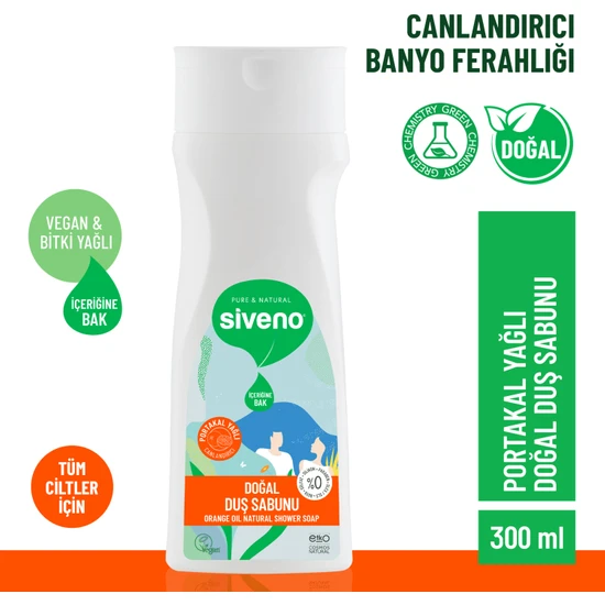Siveno  Doğal Duş Sabunu Portakal Kokulu Canlandırıcı Duş Jeli 6 Değerli Bitki Vegan 300 ml