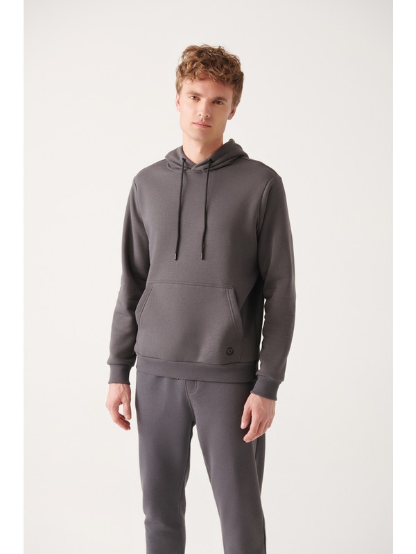 AVVA Antrasit Kapüşonlu Yaka İçi Polarlı 3 İplik Pamuklu Unisex Sweatshirt E001018
