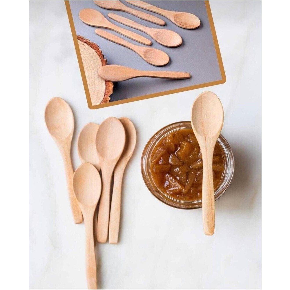 Nakres 17 cm Kahverengi Ahşap Mini Ölçek 6 Adet Bal Kaşığı Seti Şekerlik ve Baharat Kaşığı