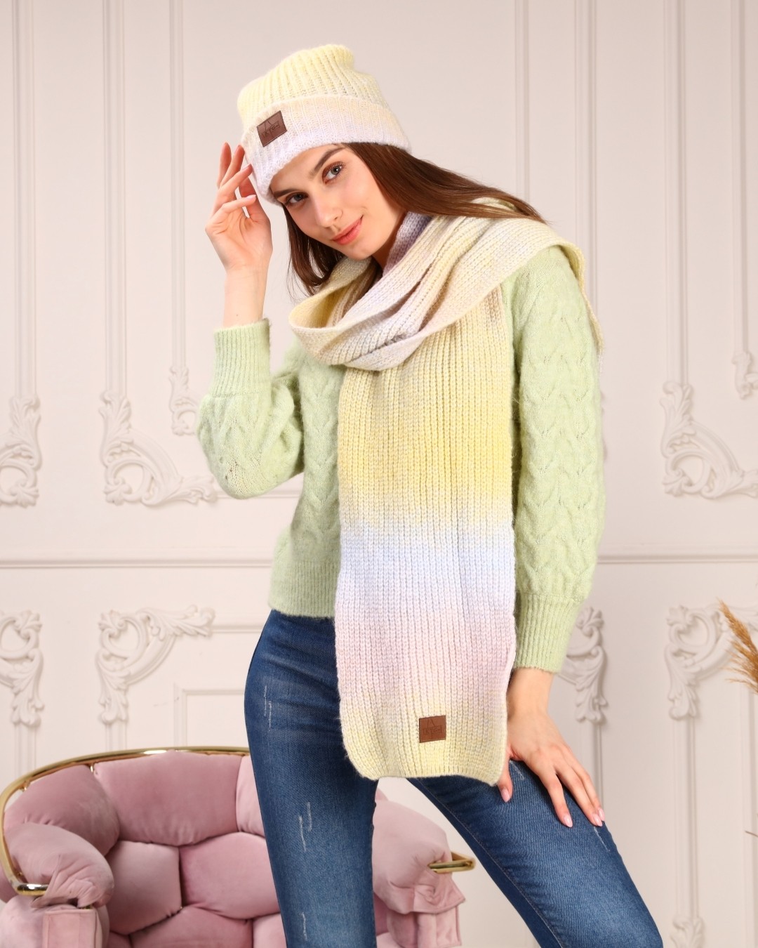 Marilavande Sarı Geçişli Atkı & Bere Takımı