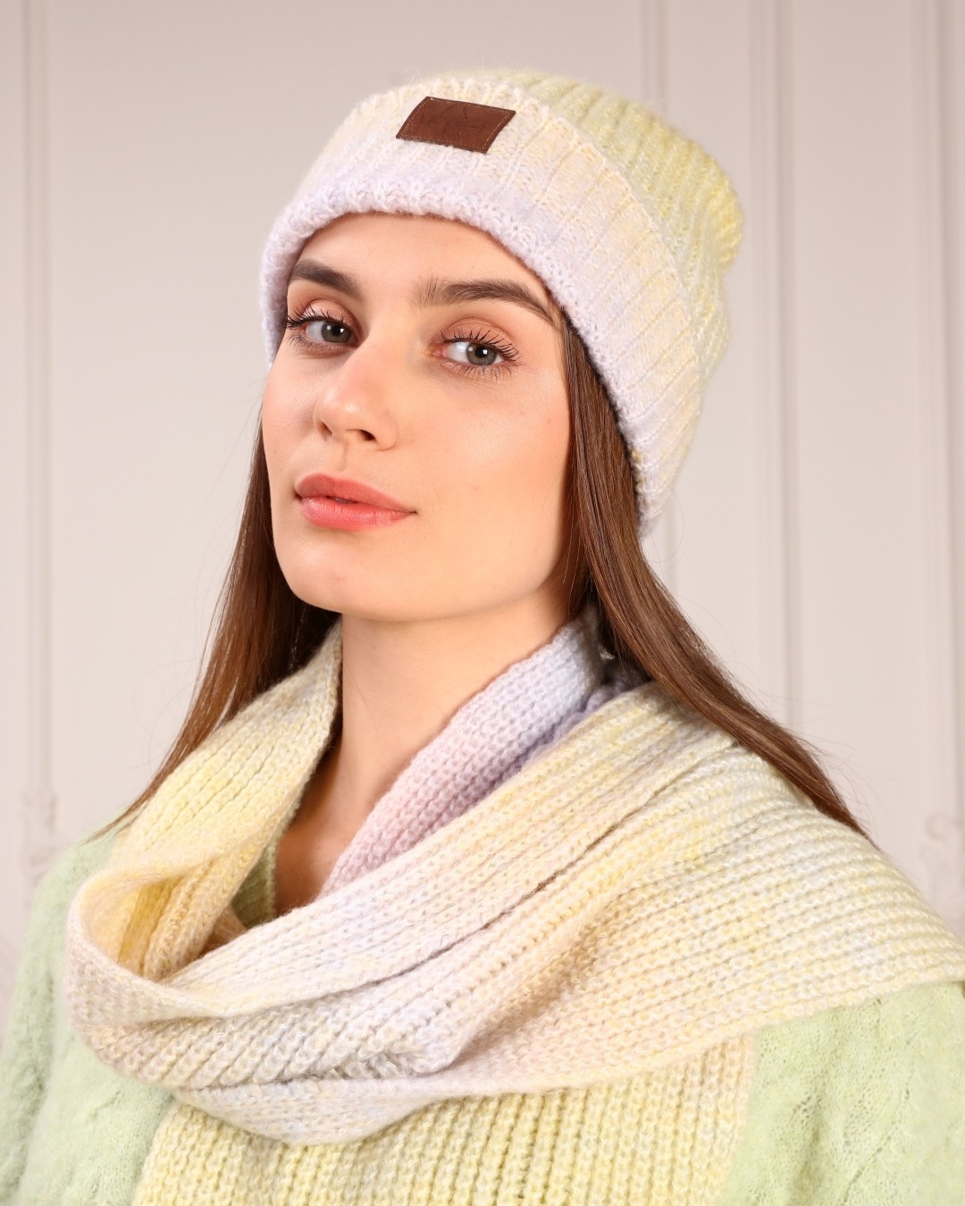 Marilavande Sarı Geçişli Atkı & Bere Takımı görsel 5