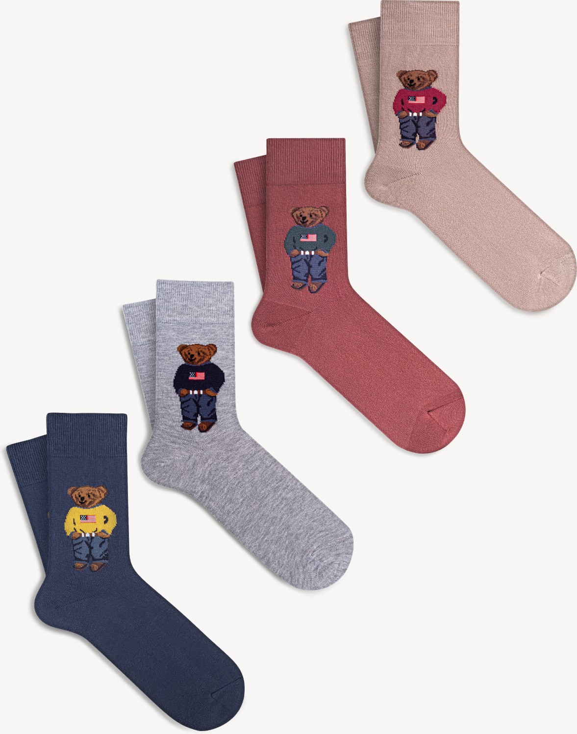 Mono Socks Kadın Çorap 4'lü Paket, %78 Pamuk, Ekstra Yumuşak, Karışık Renkli Teddy Bear Desenli Rahat Model