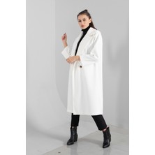 Feminist Ekru Önden Düğmeli Leopar Astarlı Oversize Örme Kaşe Kaban 0108068.147