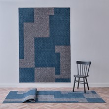 Enza Home Diagram Modern Özel Tasarım Dokuma Halı - Mavi/Gri 160 x 230 cm