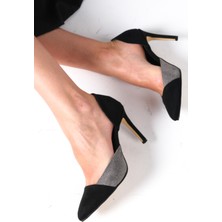 Mio Gusto Brien Siyah ve Gri Renk Süet Renk Bloklu Kadın Stiletto Topuklu Ayakkabı