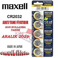 Maxell CR-2032 3V Seker Ölçüm Cihazı Pili , Baskül Tartı Pili , Bios Pili , Anakart Pili 5 Li