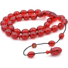 Murty99 Usta Işi Sistemli Beyzi Kesim Kırmızı Sıkma Kehribar Tesbih 204