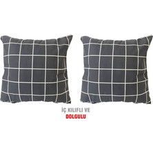 Nelson Kırlent Yastık Dolgulu Fermuarlı Vip Yastık 2 ADET-43X43 Cm(Gri Pano)