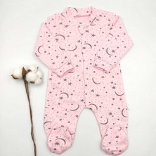 Bebek Star Patikli Ay Yıldız Desenli Pembe Kız Bebek Tulum %100 Cotton