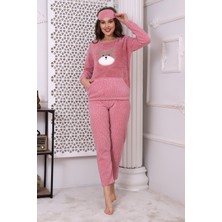 Wordex Fawn 3010 Peluş Welsoft Polar Kışlık Pandalı Cepli Kadın Pijama Takımı