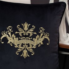 Conthes  Crown Antrasit Kadife  Kumaş Üzeri Gold Özel Nakış  Kırlent