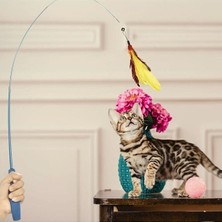 Lila Hobi Teleskopik Tüylü ve Çanlı Boyu Ayarlanabilir Elastik Eğlenceli Tüylü Kedi Oyun Oltası