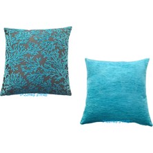 Pillows Store Mercan Desenli Turkuaz Kırlent Kılıfı Seti -2 Adet 45CM*45CM