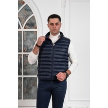 Slimfit Dik Yaka Fermuar Kapamalı Erkek Kapitone Yelek