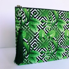 Clutch Çanta Yeşil Yapraklar Desen
